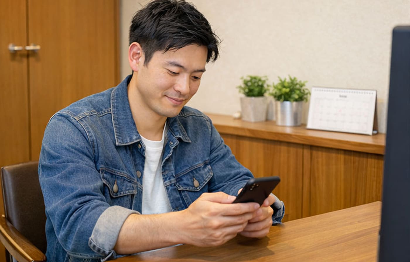 スマートフォンで予約している様子